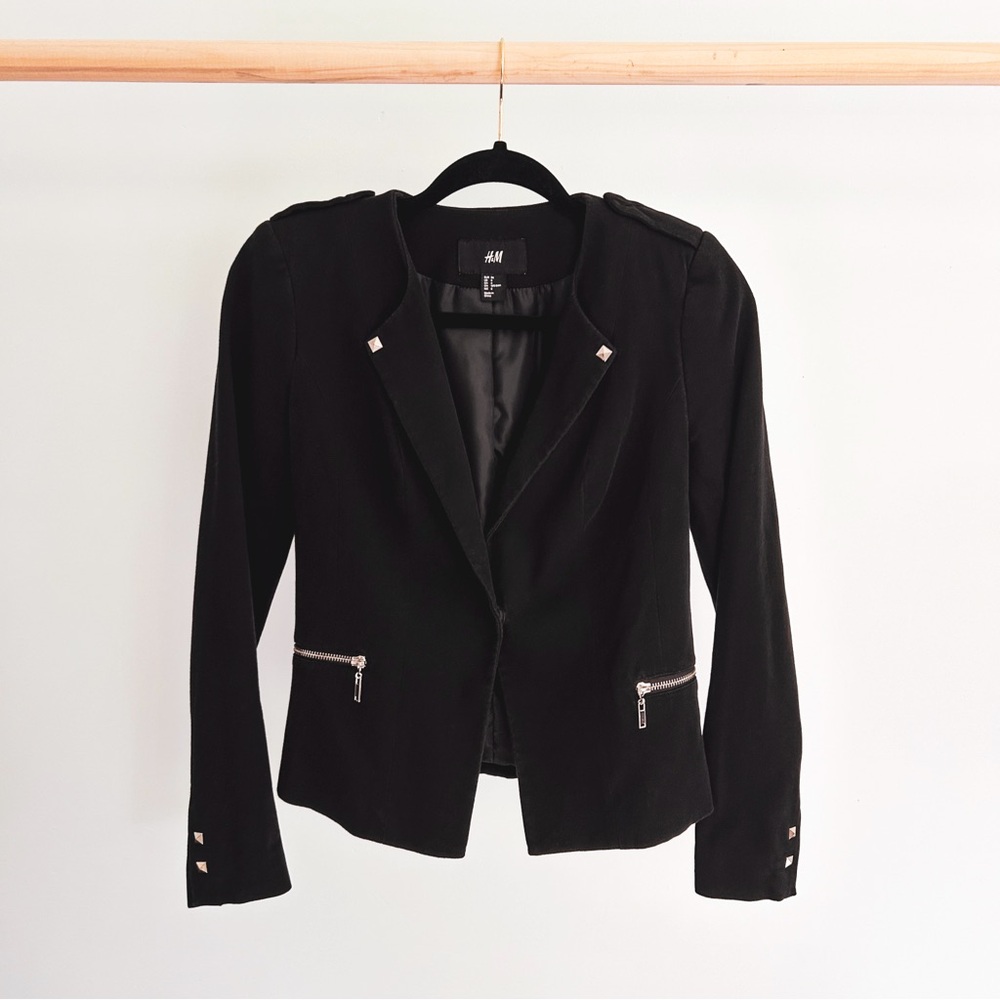 H&M Black Blazer Jacket with Gold Studs Size 6